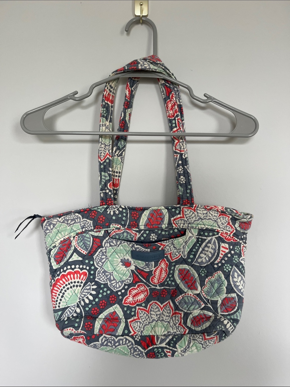 Vera Bradley Quilted Floral Tote Bag in Navy, Red & Mint